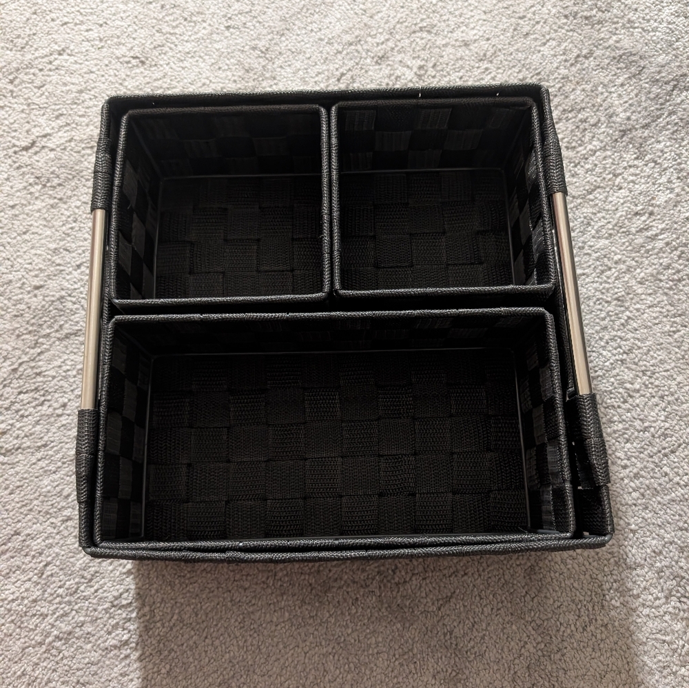 Set of (4) Gray Woven Storage Baskets